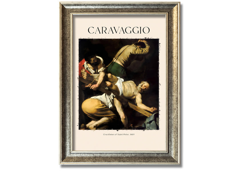 Canvas print of Crucifixion Of Saint Peter by Caravaggio, mounted on a box frame, showcasing vibrant colors and intricate details.